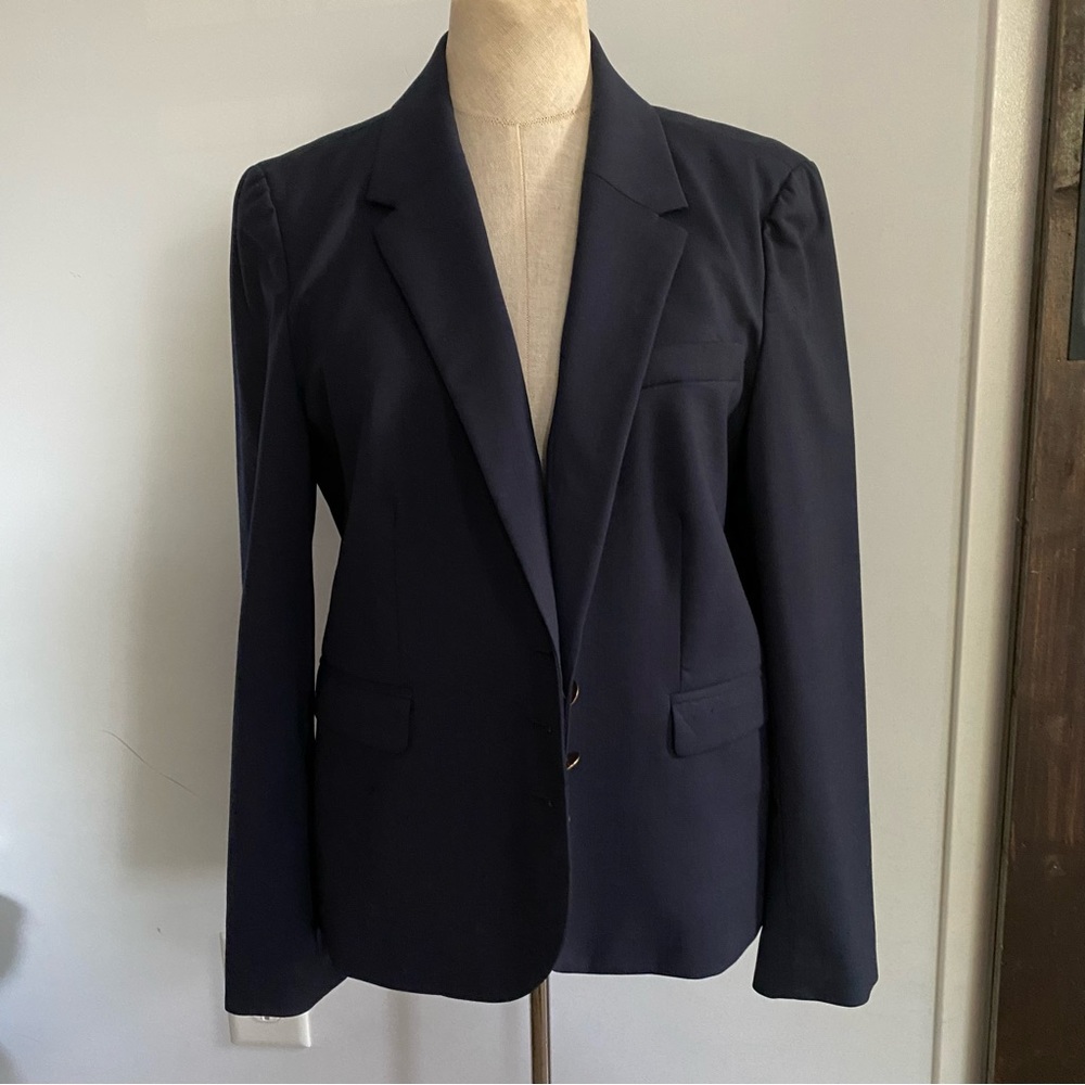 Buckley Tailors x Madewell navy blazer with gold button detail, size 12